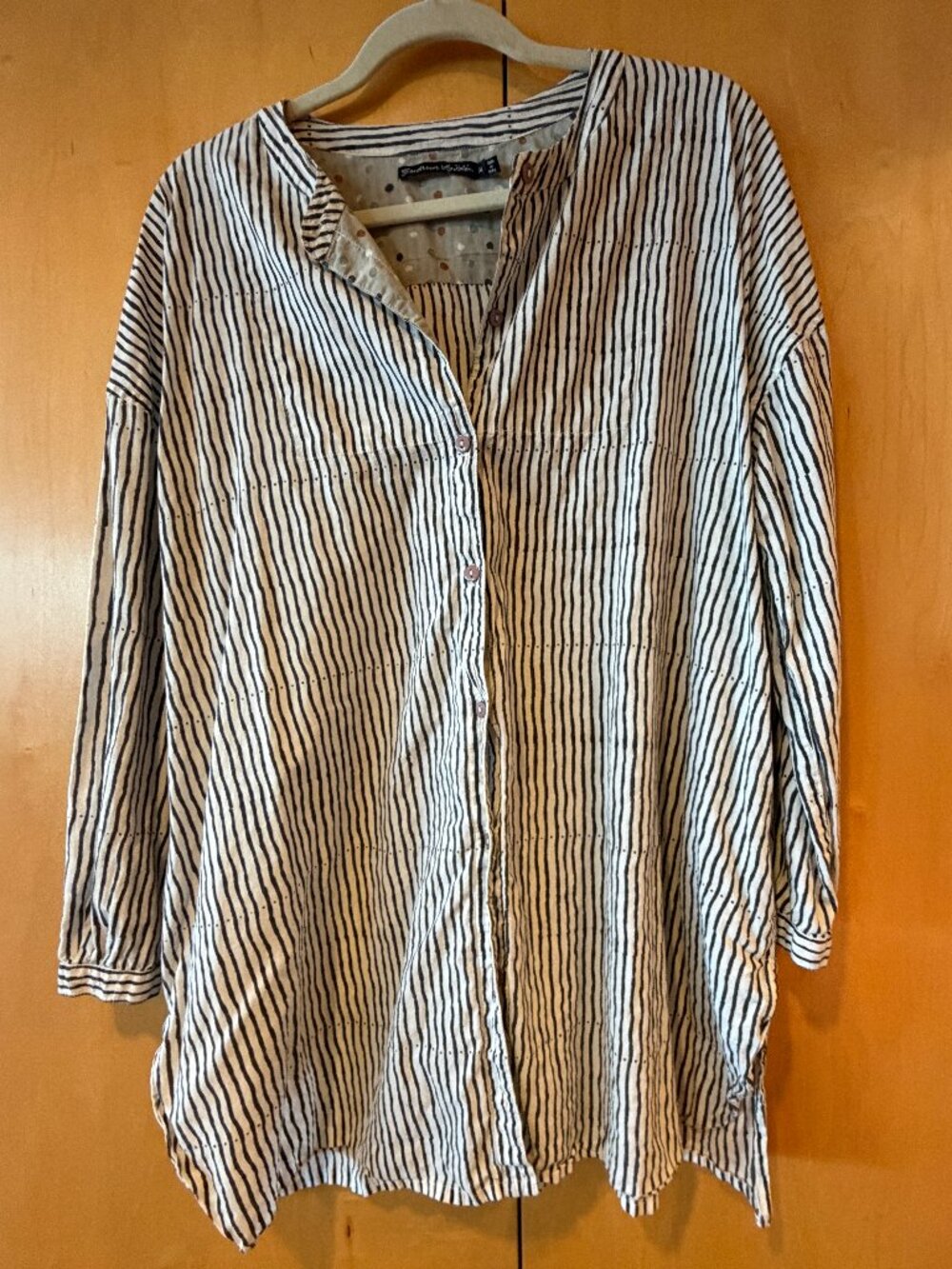 Gudrun Sjödén XL Striped Lagenlook Tunic Blouse – Polka Dot Lining